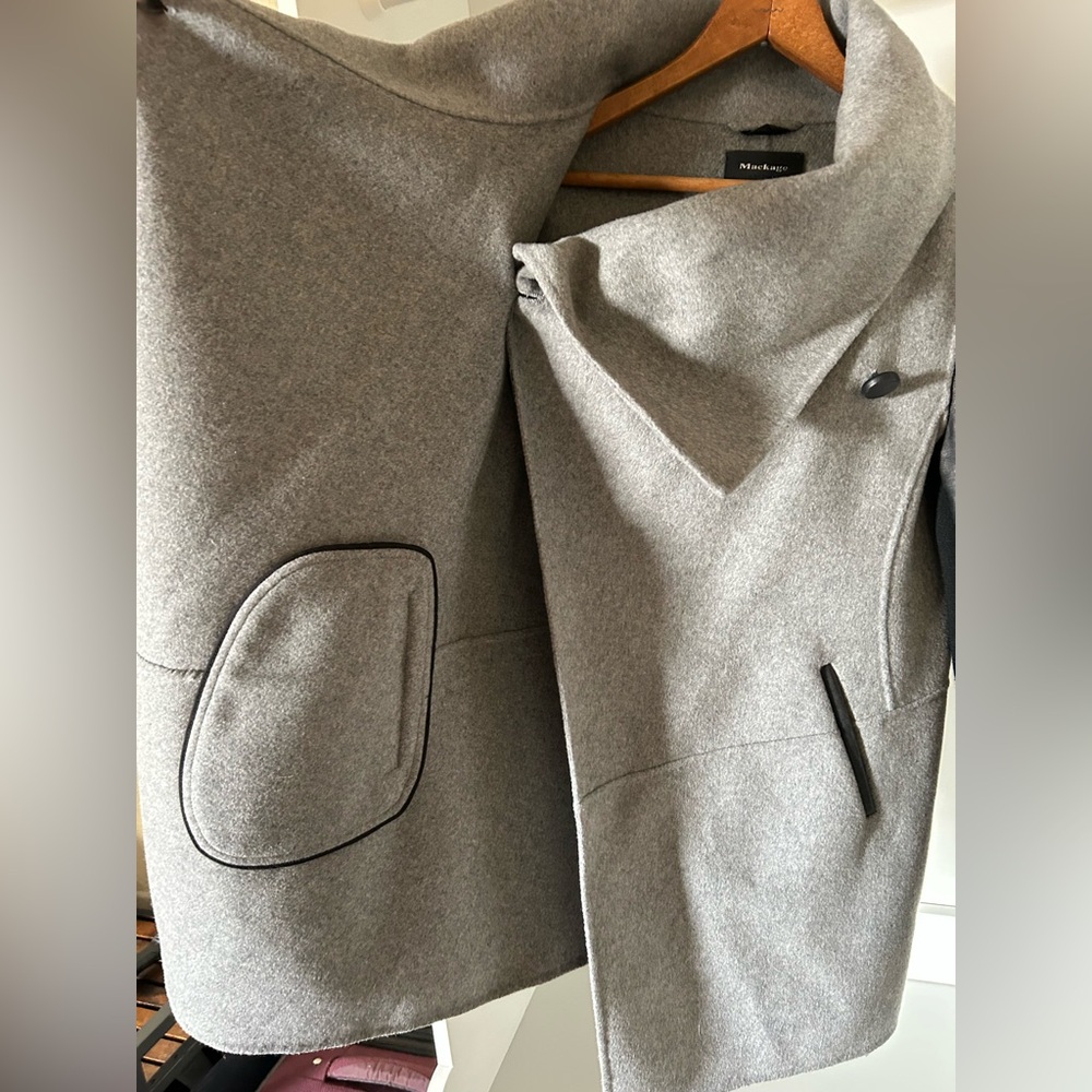 Mackage Gray Wool Cashmere blend and Black Leather Women's Coat - Picture 6 of 10